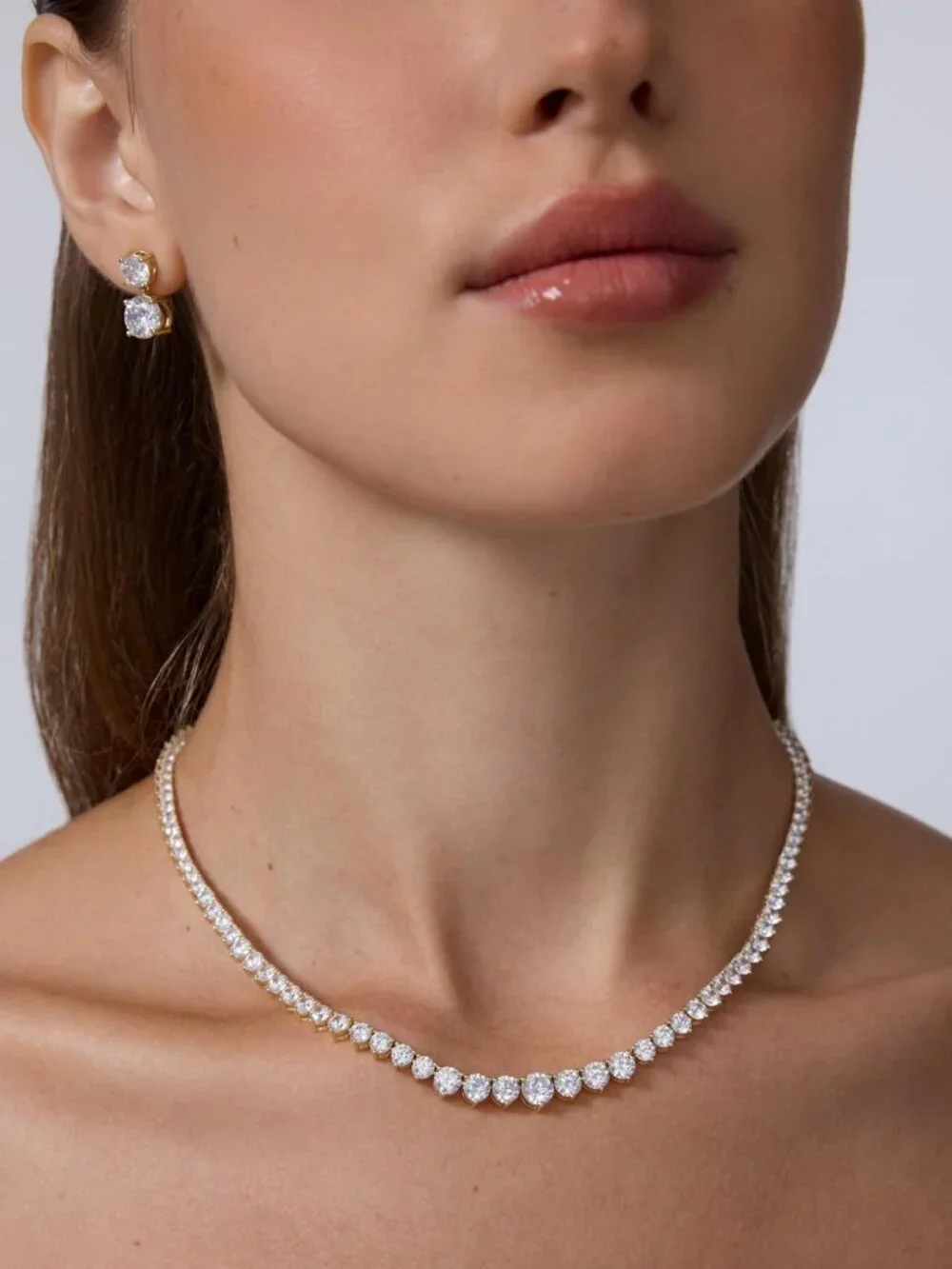 14K Gold Plated Graduated Tennis Necklace for Women, Sparkling CZ Jewelry